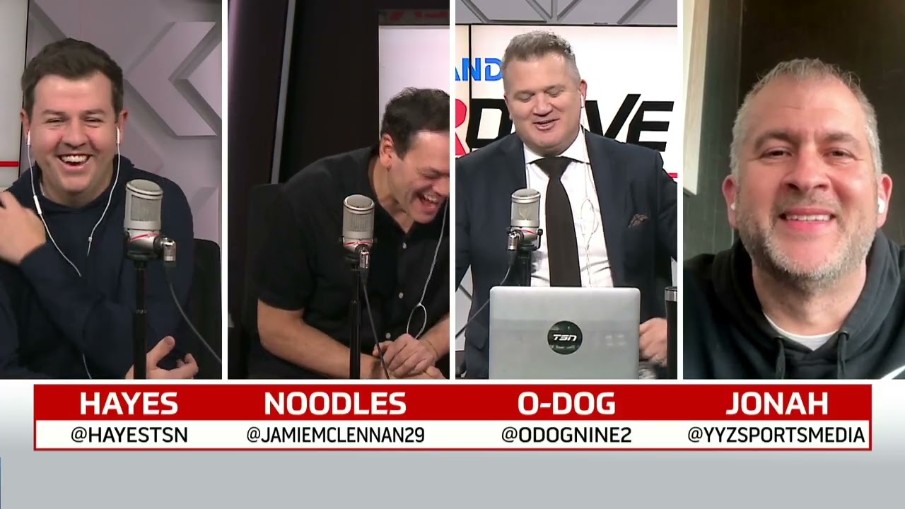 TSN Overdrive crew: Bryan Hayes, Jeff O’Neill and Jamie McLennan join Jonah Sigel In The Pressrow