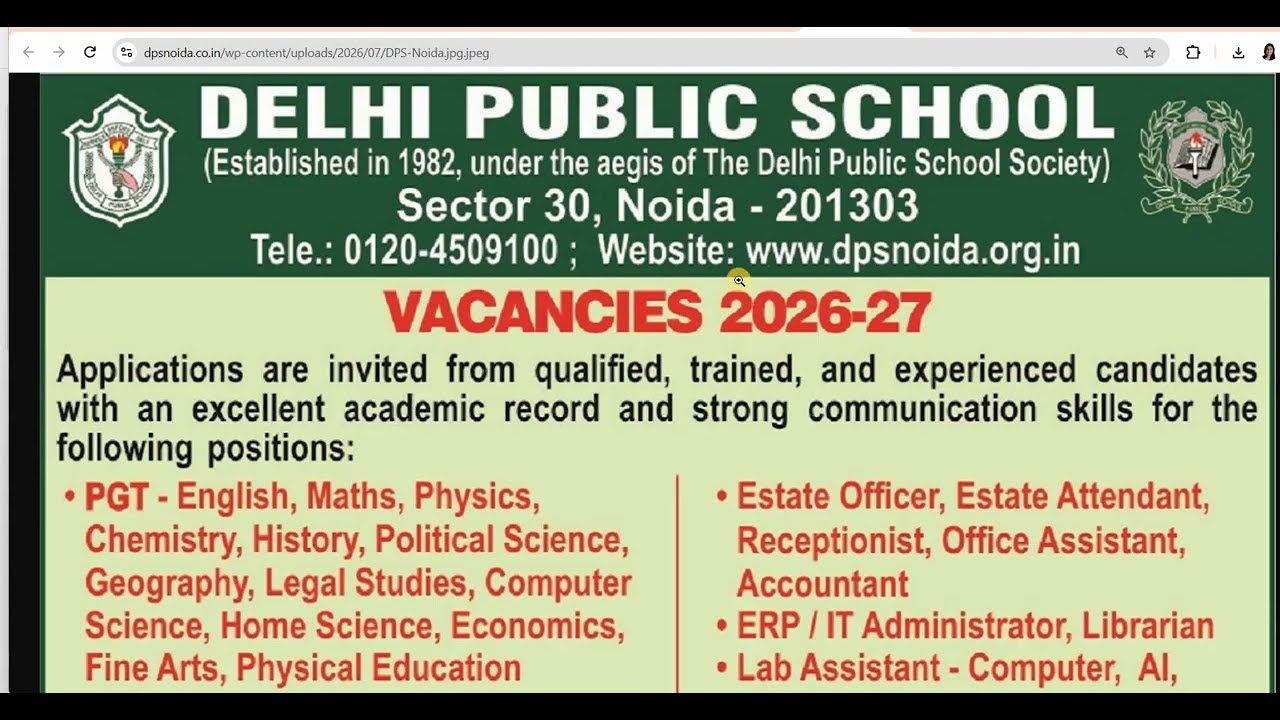 DELHI PUBLIC SCHOOL NTT PRT TGT PGT VACANCY  2026