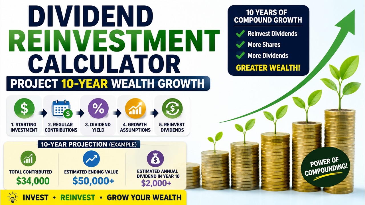 How a Dividend Reinvestment Calculator &mdash; Project 10-Year Wealth Growth works