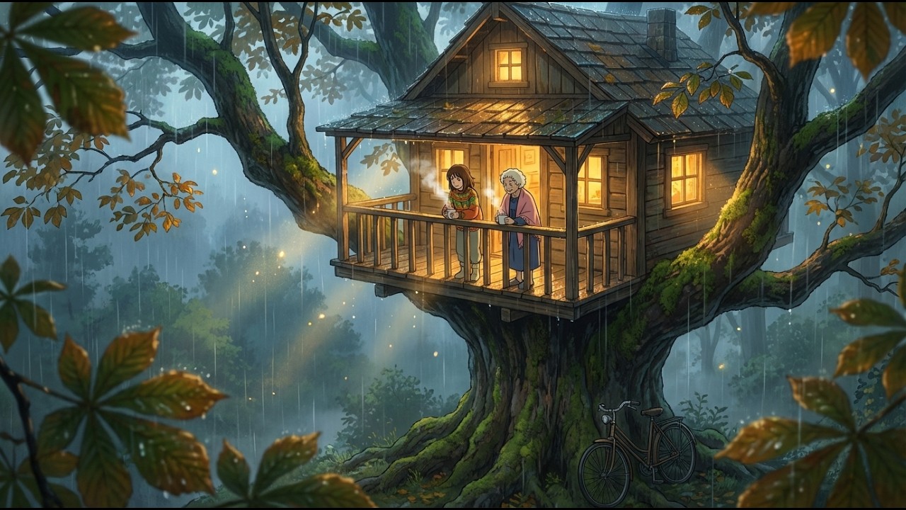 🌧️ Coming to Heal in Grandmother's Treehouse | Rainy Days, Warm Meals & Rest 🍂 | Ghibli Style ASMR