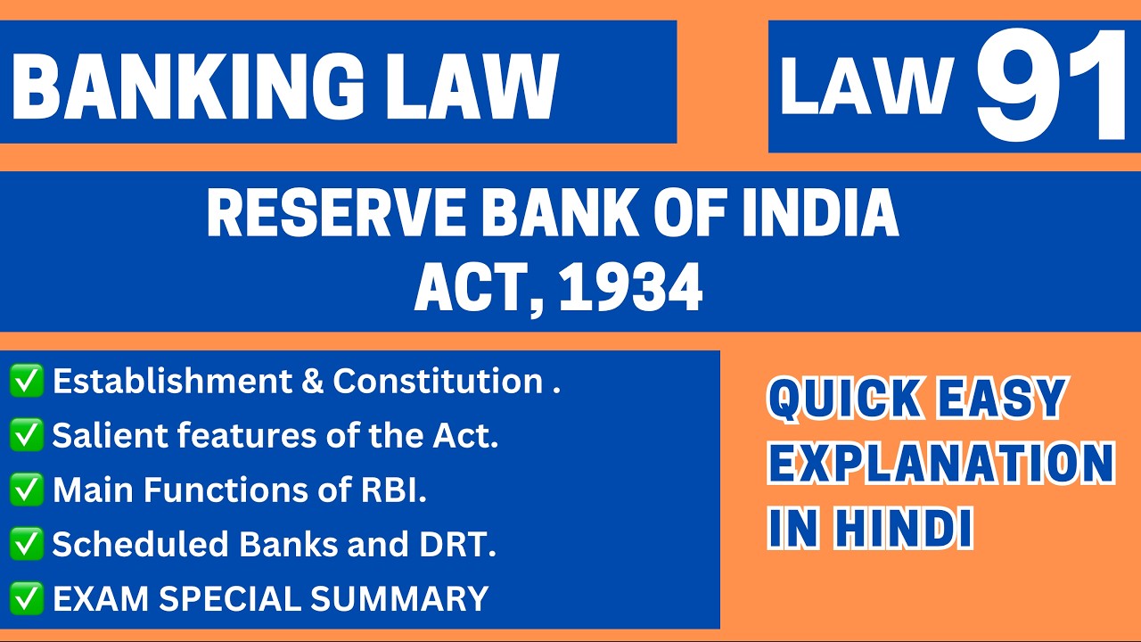 RBI Act 1934 | Functions, Powers & Constitution | Banking Law | LLB BALLB | LAW91