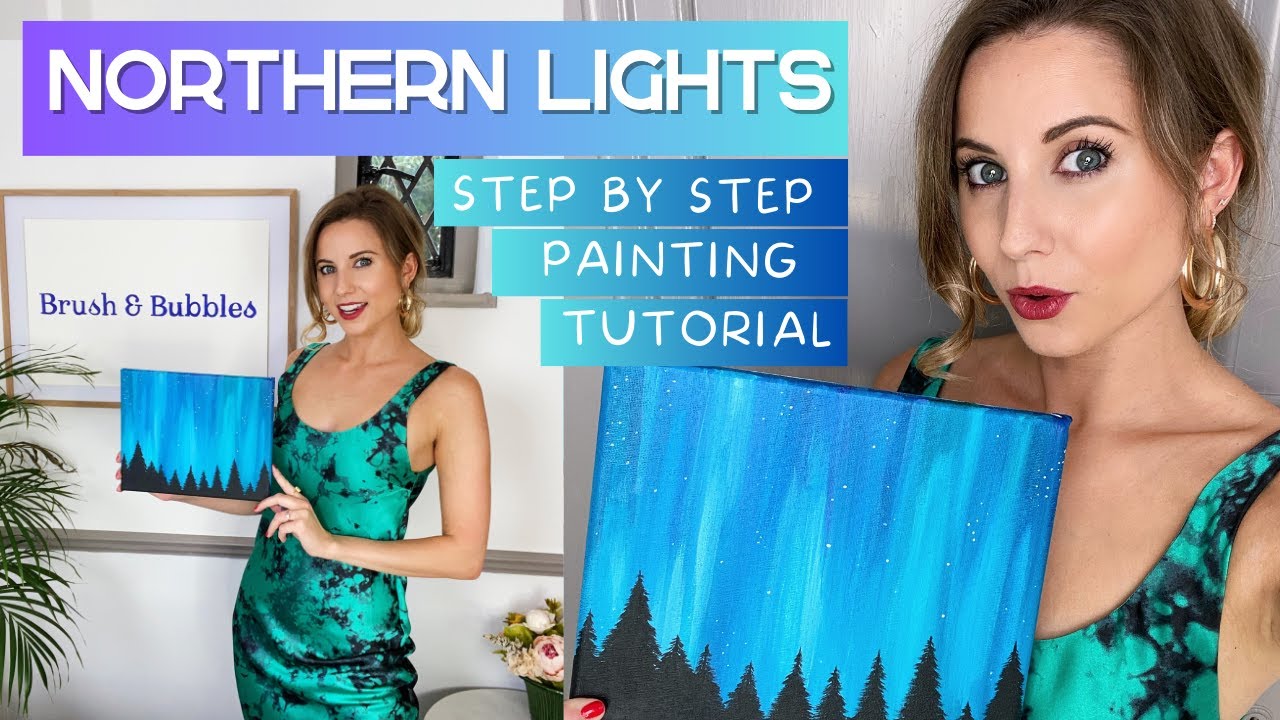Sip and Paint - Northern Lights Acrylic Painting Tutorial (Beginner Friendly)