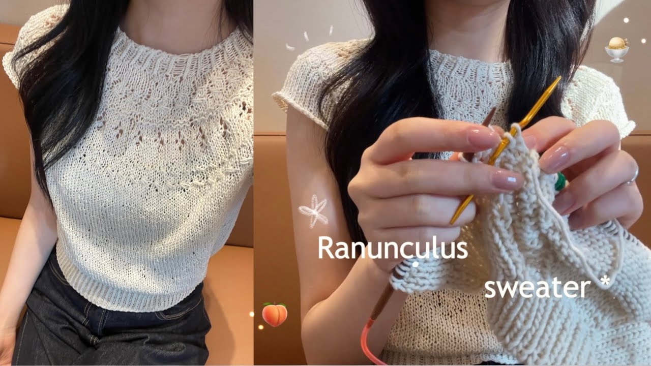 뜨개로그 ep04 • 라넌큘러스 스웨터 FO | 마지막 여름뜨개 피치아이즈베스트 🍑✨| 단지가디건🍯 CO | knitting vlog