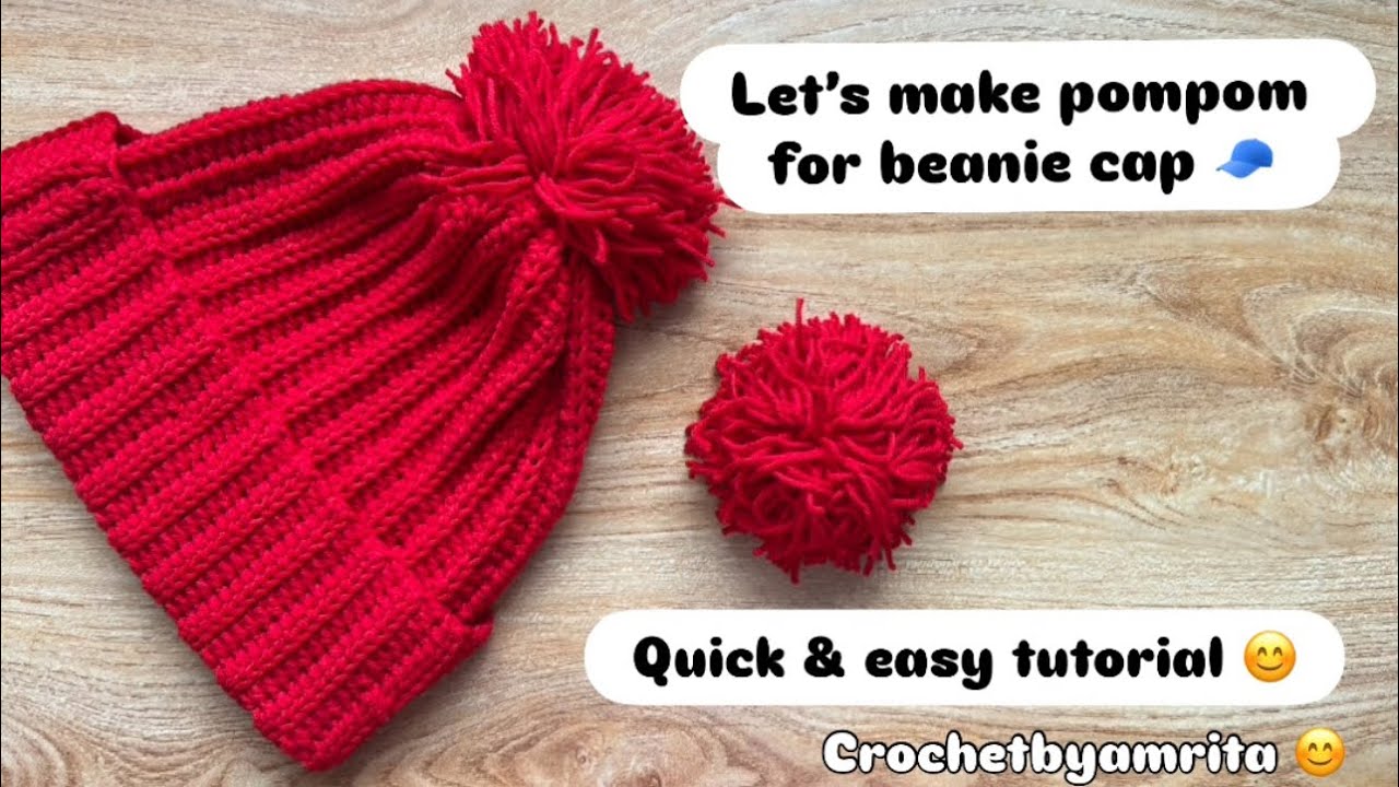 Pompom for beanie cap 🧢 tutorial 😊easy and quick for beginners ❤️❤️