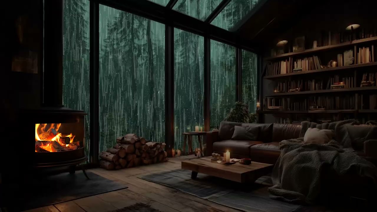 Winter Rain and Warm Fire Sounds for Sleeping Better and Relaxing Naturally