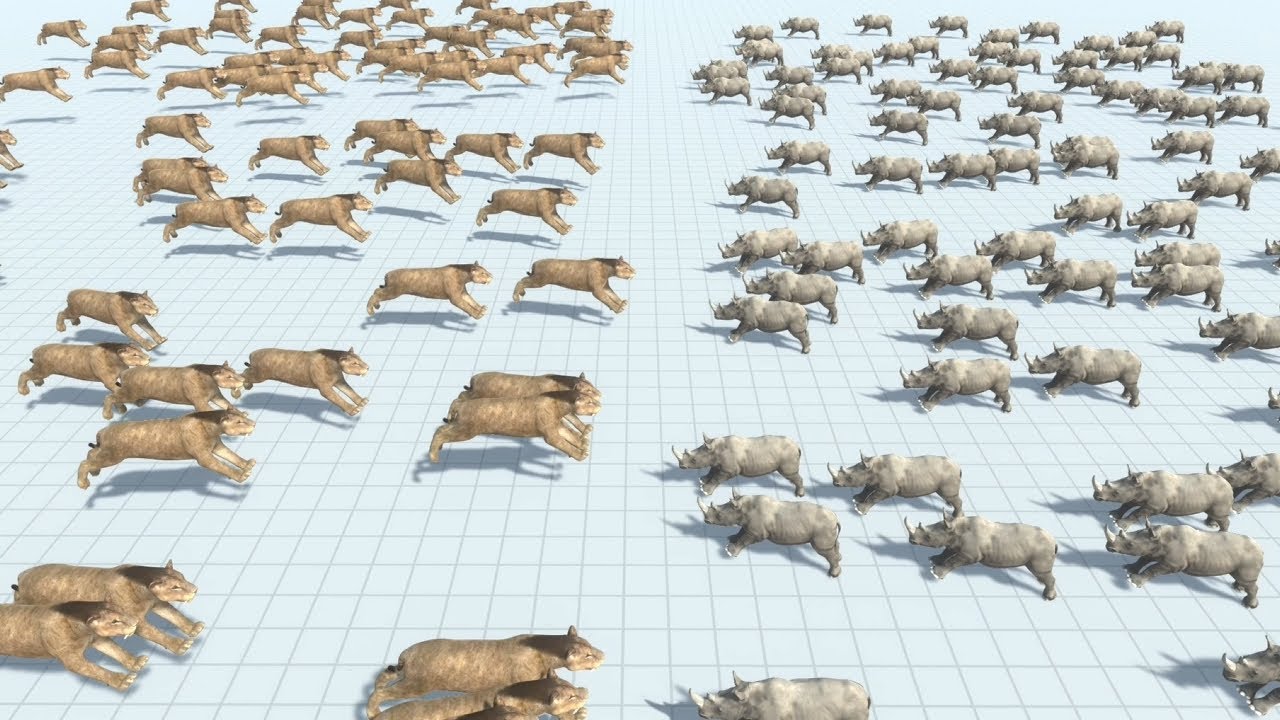 100 Smilodon Army vs 100 Modern Mammal Army ARBS Animal Revolt Battle Simulator