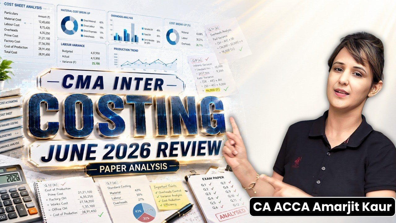 CMA Inter Costing Paper Review 2026 | Detailed Exam Analysis by CA ACCA Amarjit Kaur #cma #coc #exam