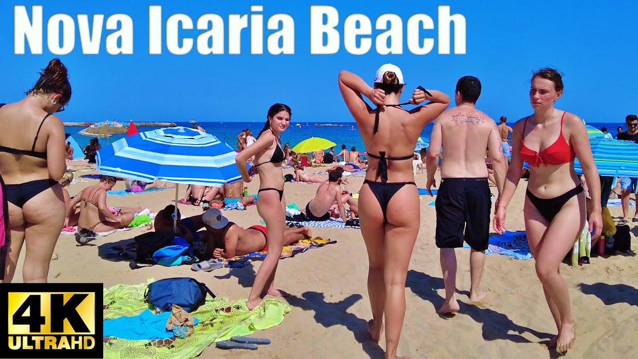☀️Platja de la Nova Icaria Spain Beach Walk 4K, Barcelona.