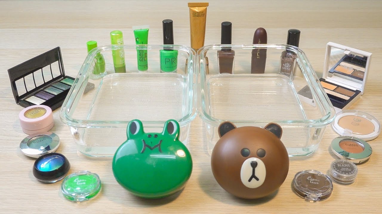 Green vs Brown - Mixing Makeup Eyeshadow Into Slime / Mixing Series 06