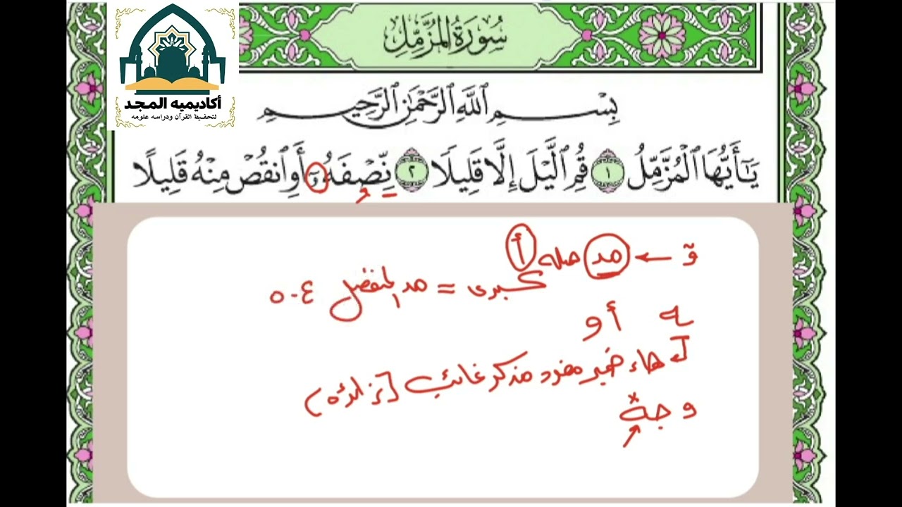 استخراج احكام تجويديه منسورة المزمل