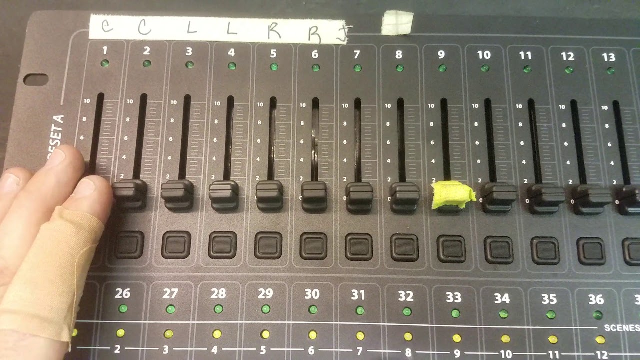 Scenesetter 48 guide on engaging playback scenes and chases on an ADJ DMX  board