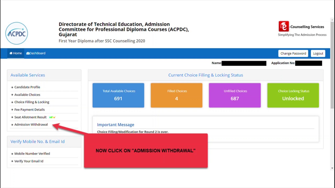 ADMISSION WITHDRAWAL PROCESS ACPDC 2020