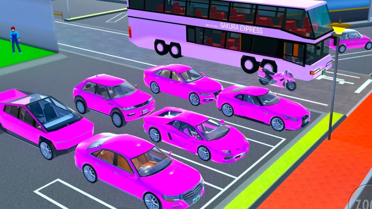 Wow collection of pinks cars 🚗🚙 and Pink 🩷 Bus 🚌 At Repair shop Sakura School Simulator 