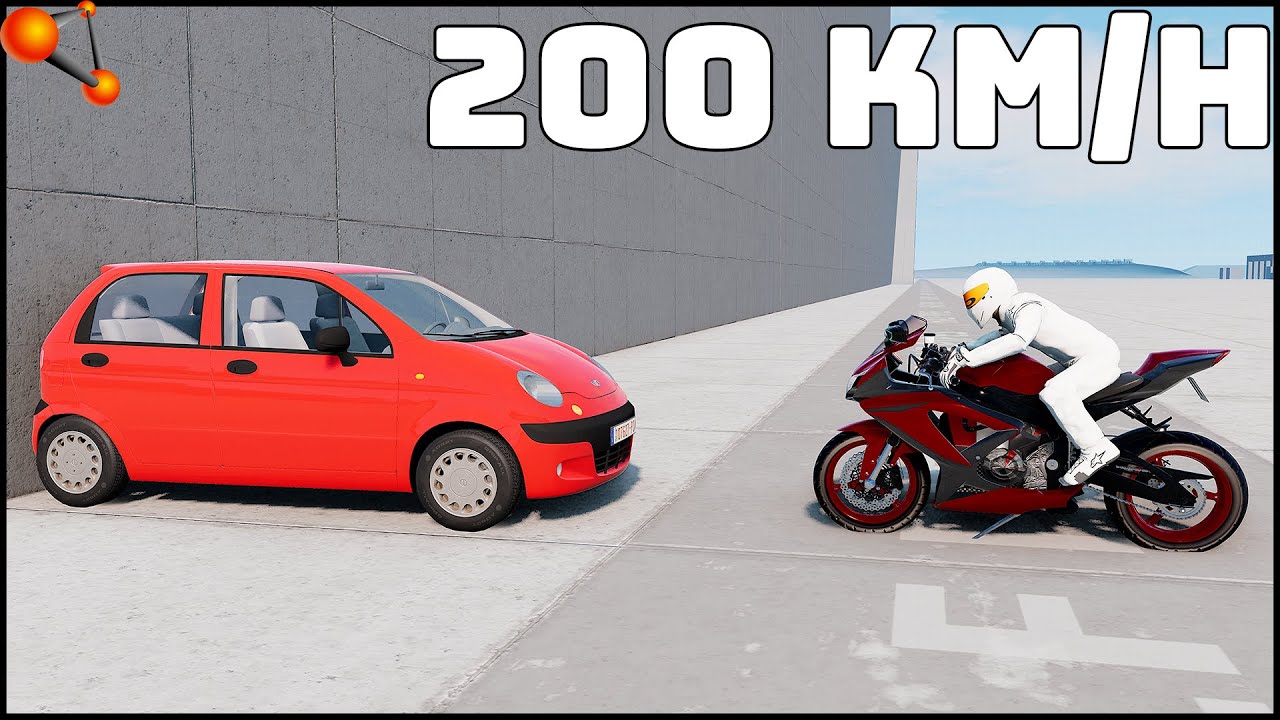 MOTORBIKE vs DAEWOO MATIZ! 200 Km/H CRASH TEST! - BeamNg Drive
