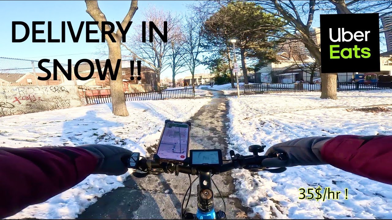 UBER EATS DELIVERY IN SNOW | 35$/HR POV | @GOPRO HERO 11 BLACK | E-BIKE