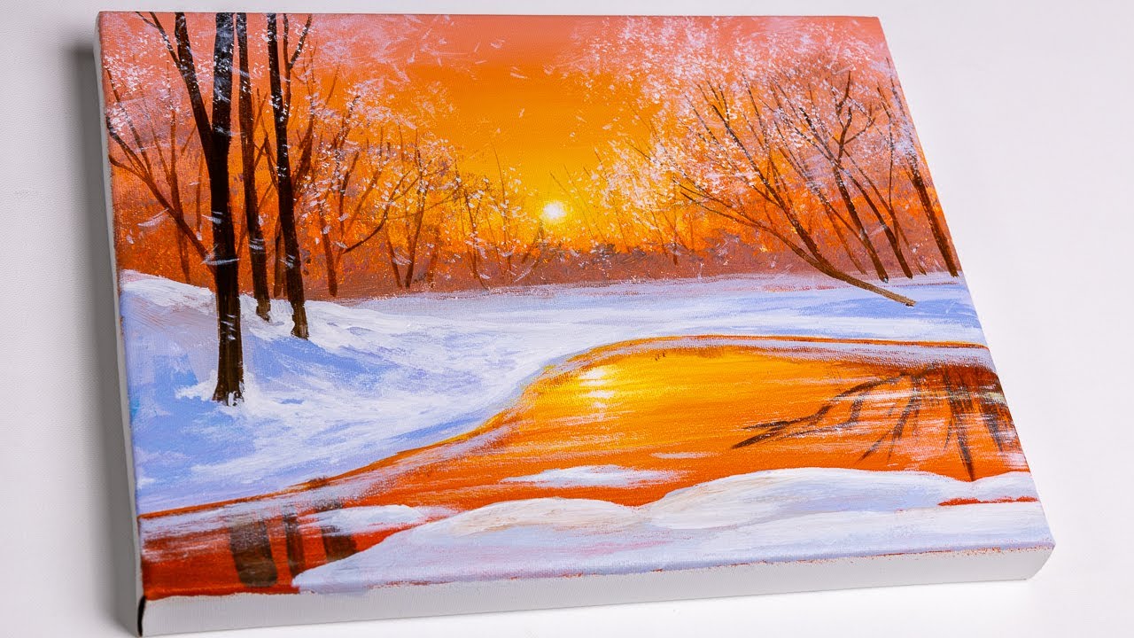 Winter Sunset Painting | Winter Landscape | Painting For Beginners