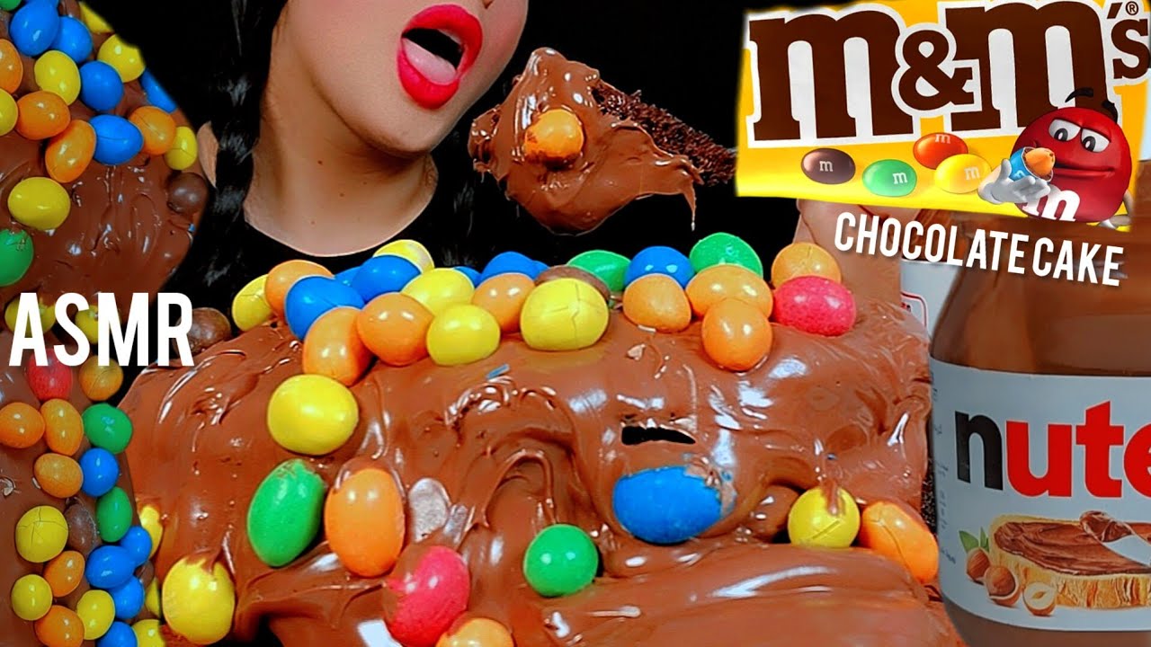 🍫asmr nutella| chocolate cake🎂👅 with M&M and nutella whit milk|먹방초콜릿케이크😋eating sounds| notalking 🐾