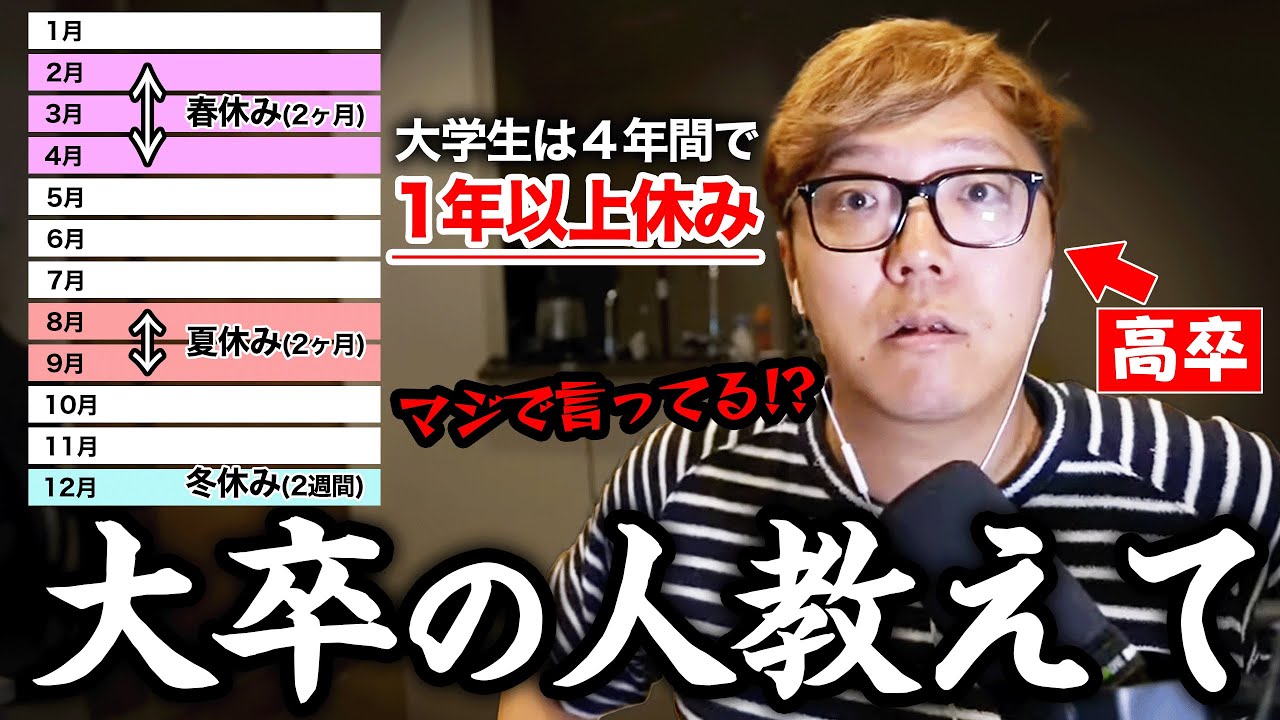 大学生の休みの多さに驚愕する高卒ヒカキン