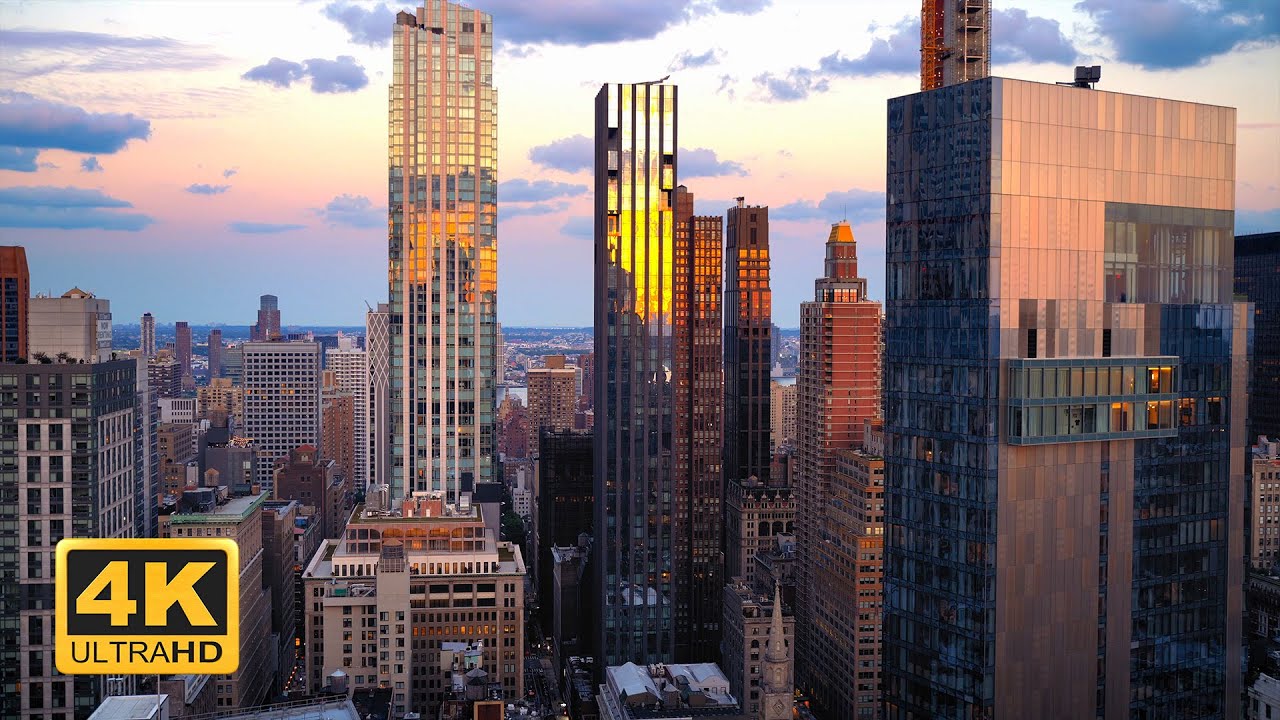 Window View - Sunset in New York - Relaxing Soundscape of Manhattan 4k