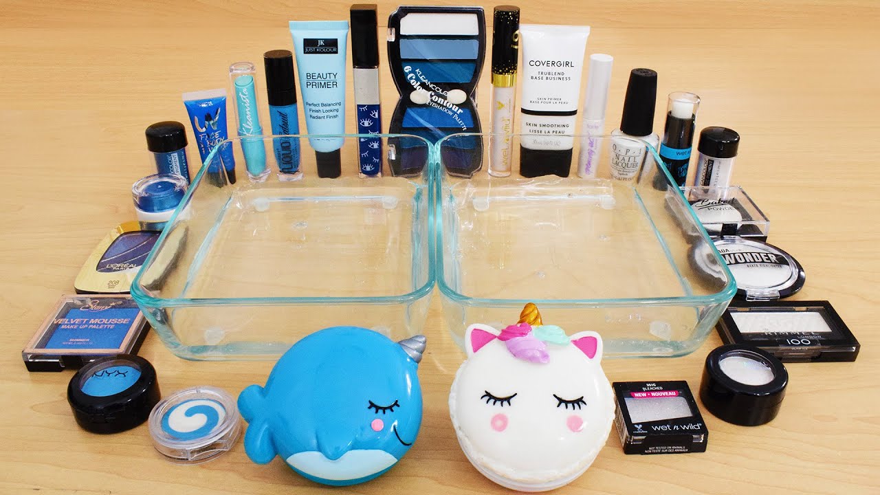 Blue vs White - Mixing Makeup Eyeshadow Into Slime ASMR 305 Satisfying Slime Video