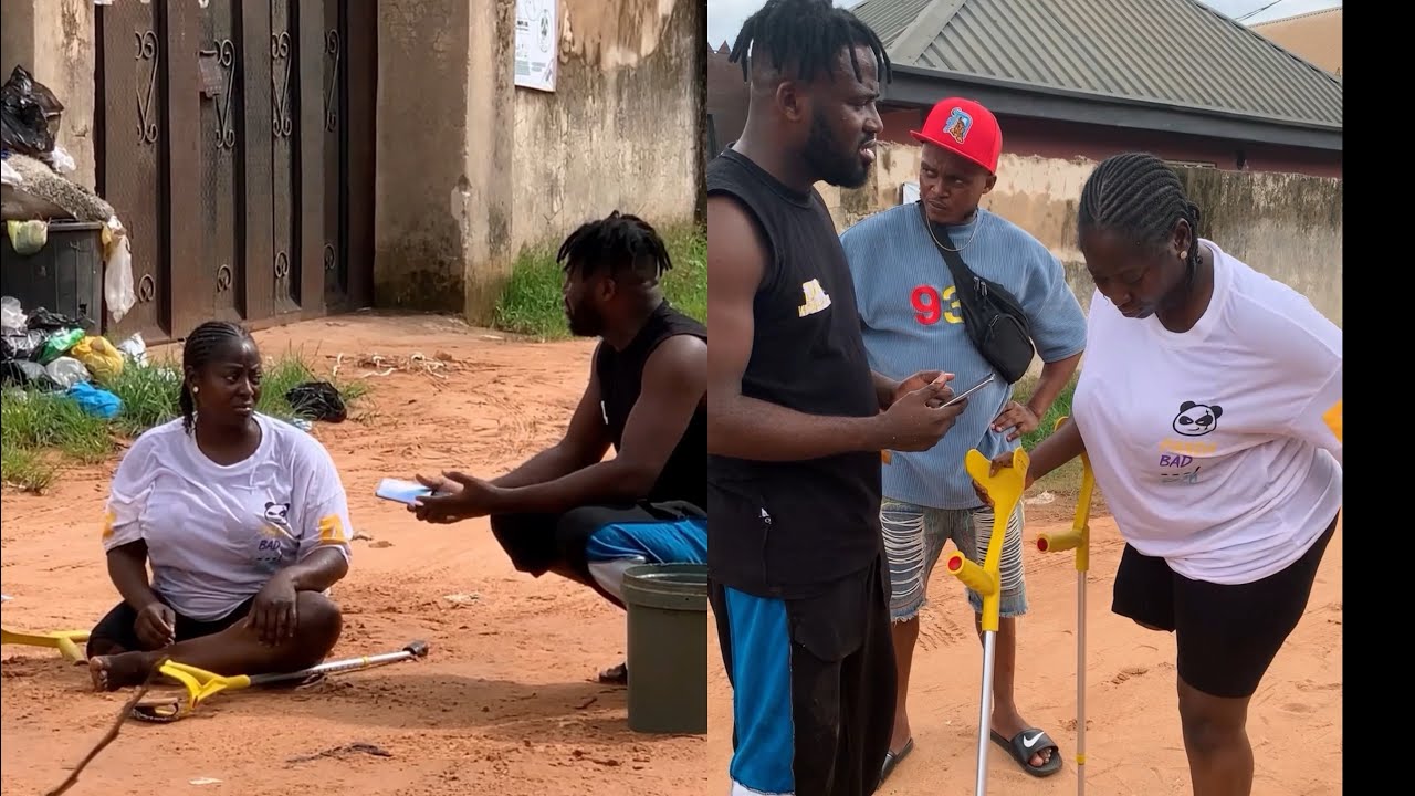Water prank on one leg lady