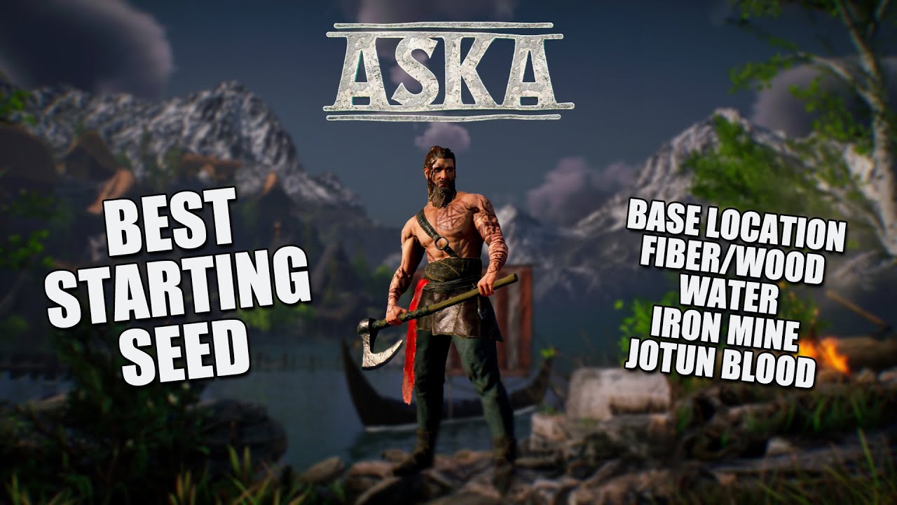 ASKA Best starting seed & base location - Iron Mine - Fiber - Water - Jotun Shards - ASKA TUTORIAL