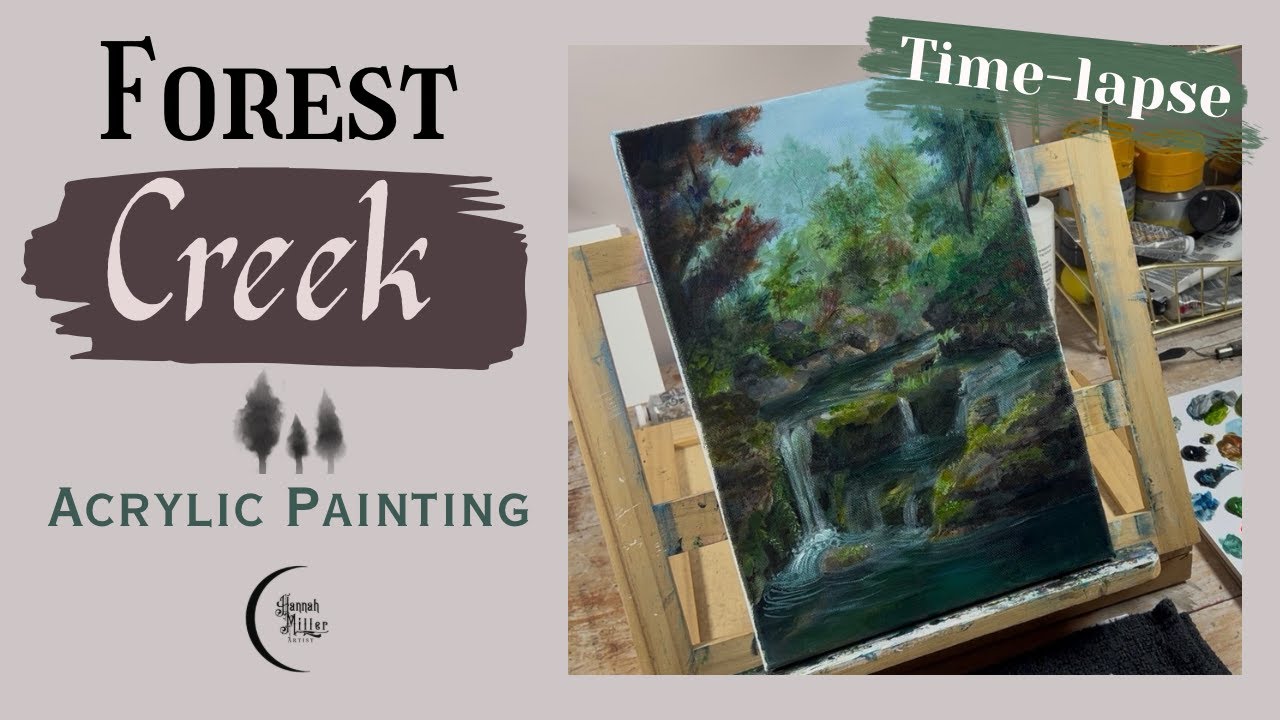 ROCKY FOREST STREAM PAINTING TIME LAPSE | Creek Acrylic Speed Painting | spring art