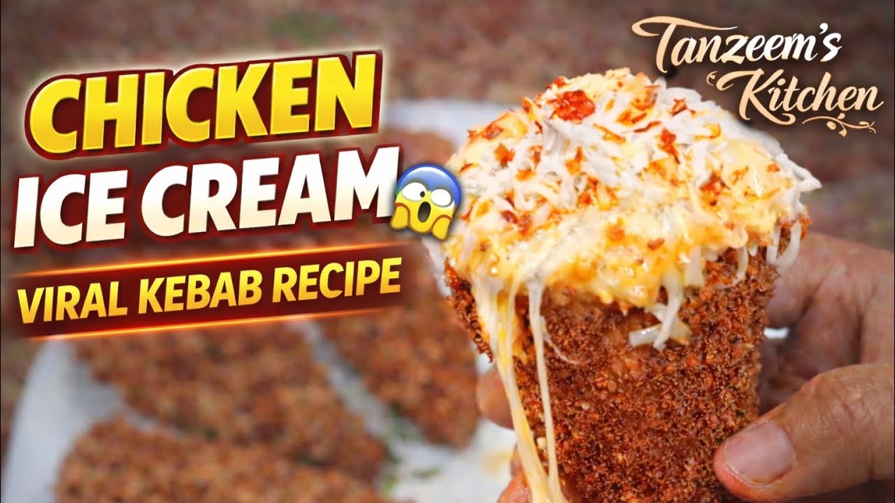 Chicken Ice Cream Kebab 😱 | Crispy Cheesy Chicken Cone Recipe |Ramzan Special | Tanzeem’s Kitchen