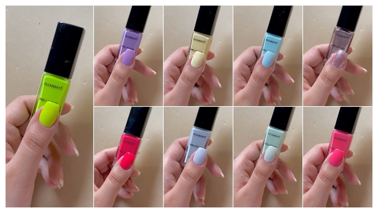 10 New Ellement co. Nail paint swatches || Pastel nail paints|| Neon nail paints |