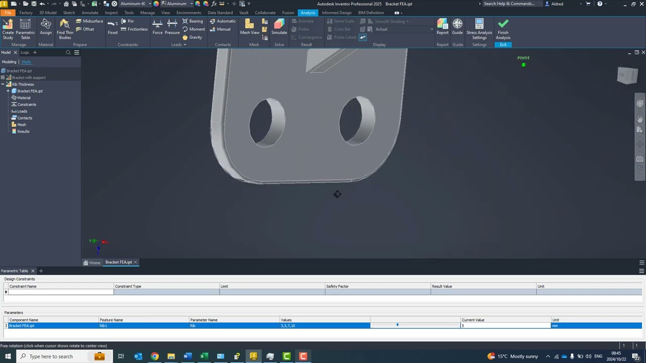 Inventor Simulation   Parametric Dimension