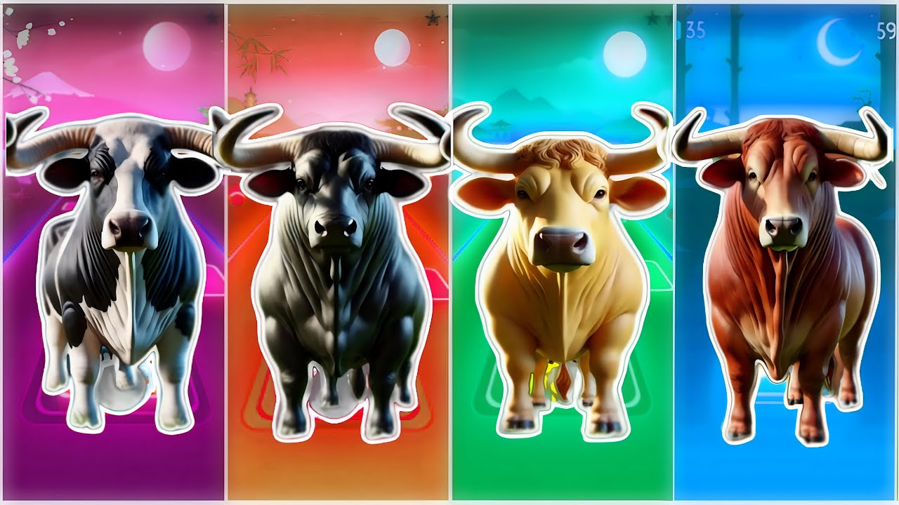 Funny Cow 🐄🆚 Funny Bull 🐂🆚 Funny Buffala 🐂🆚 Funny Bison 🦬|Coffin Dance Remix | Tiles Hop 2025