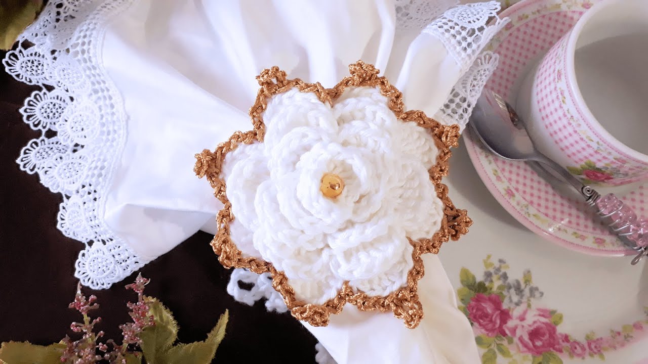 PORTA GUARDANAPO DE CROCHE FLOR Rosa Enrolada