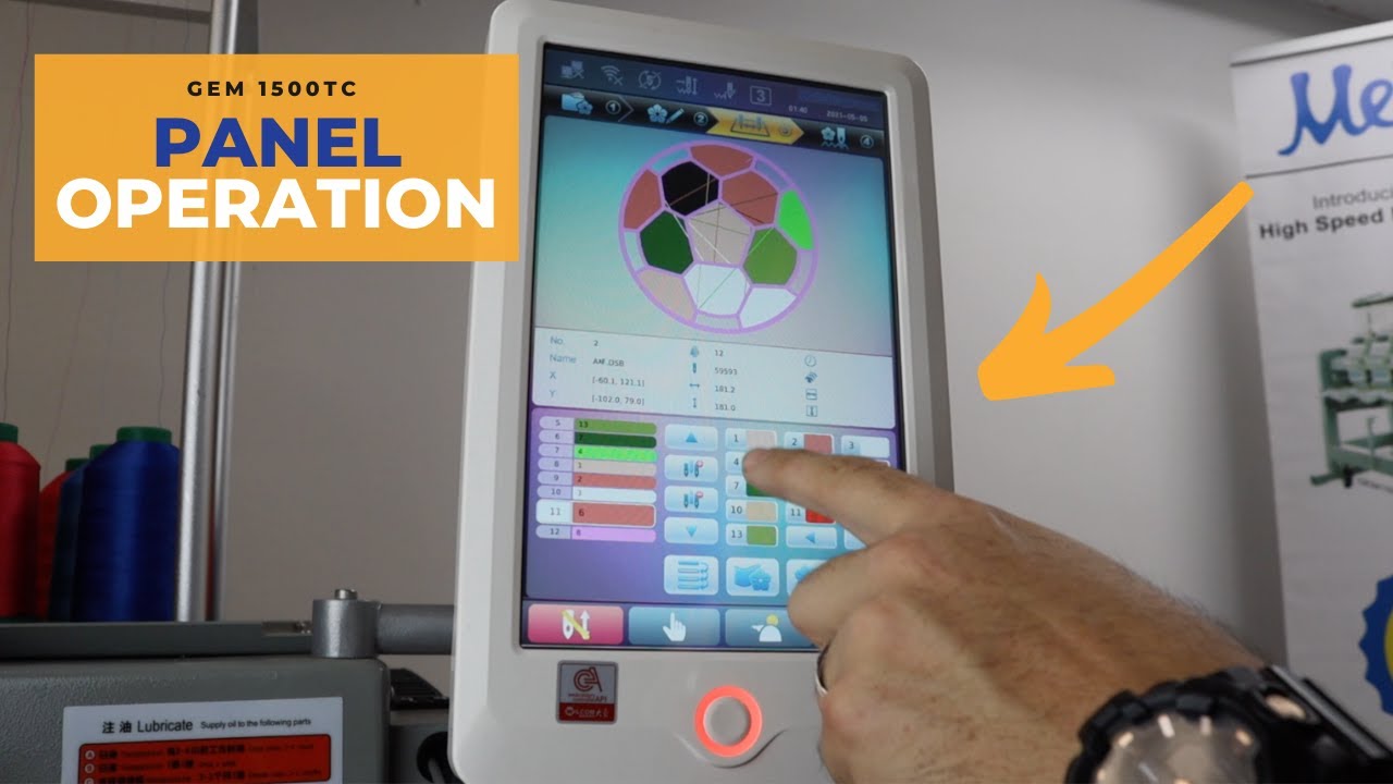 Panel Operation: How to import a design, select colors and frames on a Meistergram GEM 1500TC