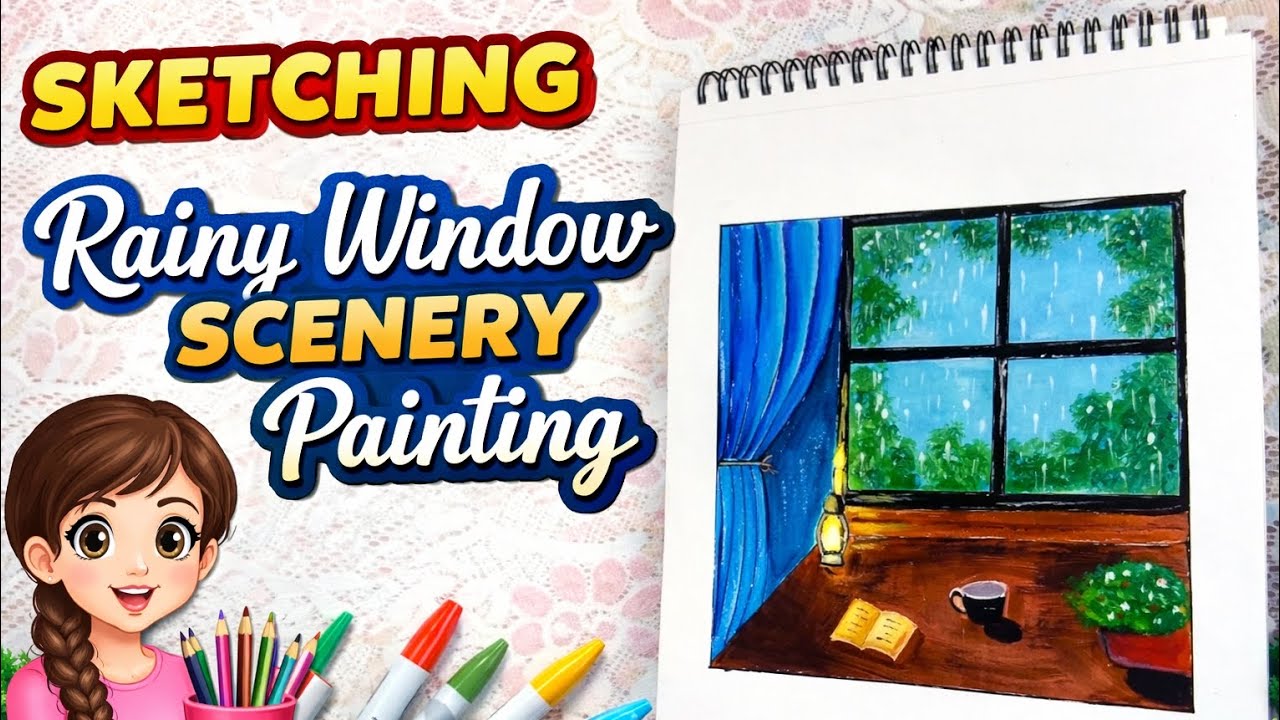 Rainy Window Scenery Painting | Simple & Peaceful Art 🎨🌧️