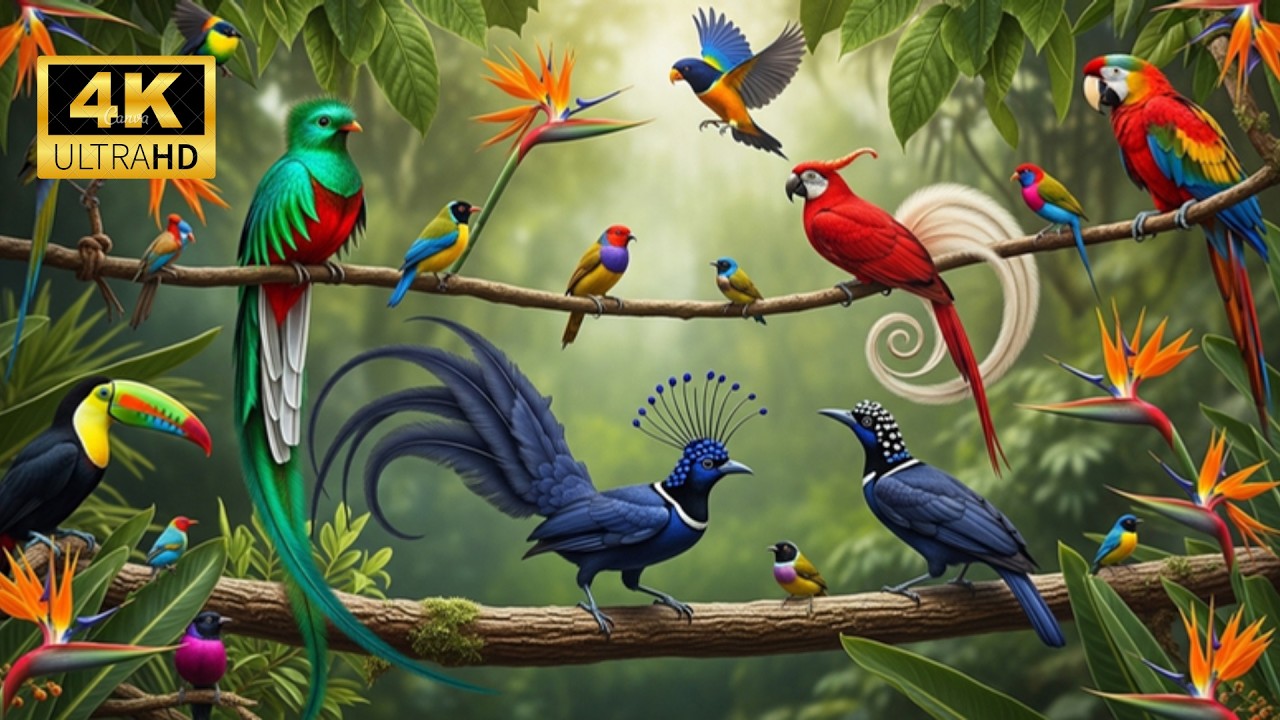 🌴 Birds of Paradise & Other Stunning Species 🐦  Serene Wildlife Sounds & Soothing Feathers  4K