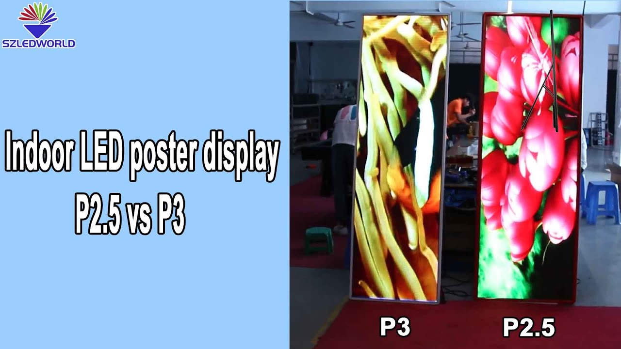 Indoor LED poster display screen, P2.5 vs P3 video effect, you'll know which one is better