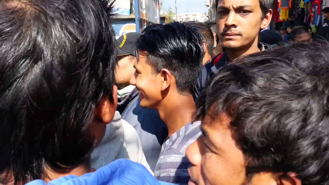 Scene at a petrol pump in Nepal during India block