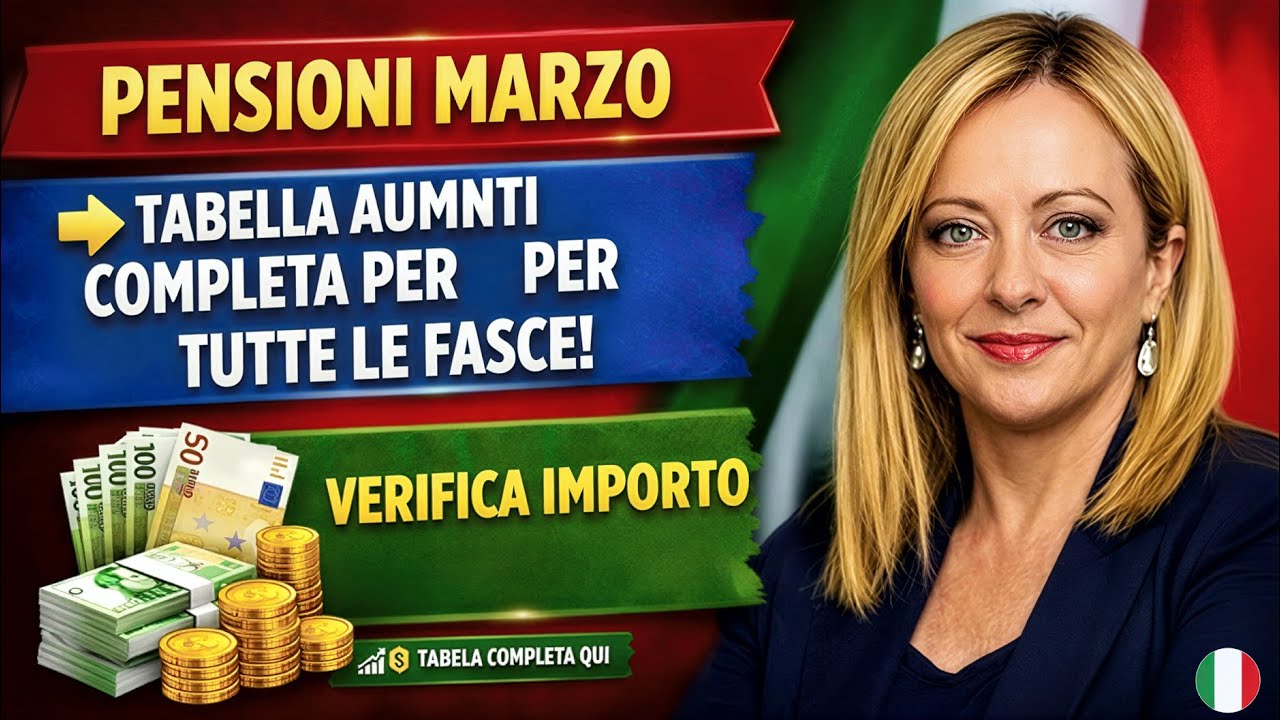 PENSIONI MARZO 👉 TABELLA AUMENTI COMPLETA PER TUTTE LE FASCE! VERIFICA IMPORTO 📈💰