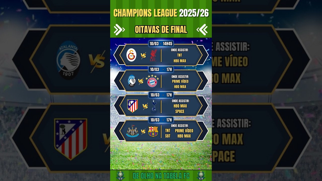 OITAVAS DA CHAMPIONS HOJE! Onde Assistir AO VIVO e  Hor&aacute;rios #championsleague #uefa #ondeassistir