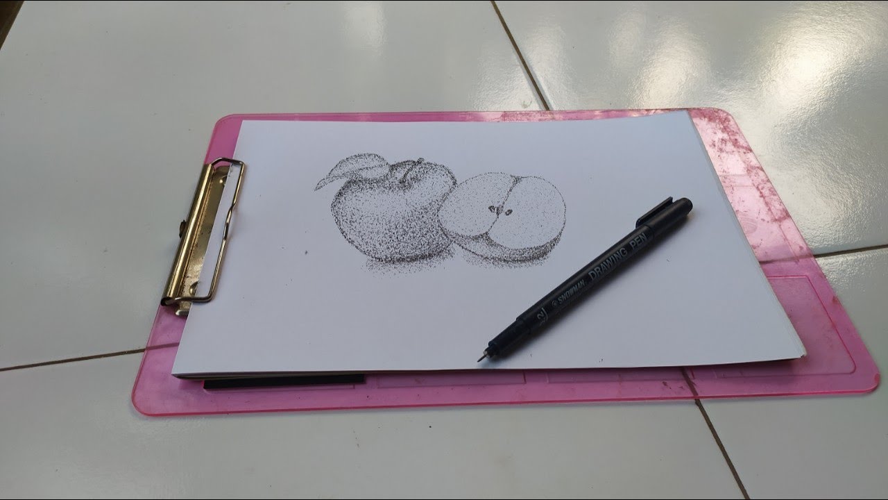 CARA MENGGAMBAR APEL MENGGUNAKAN TEKNIK POINTILIS || how to draw apple with pointillism
