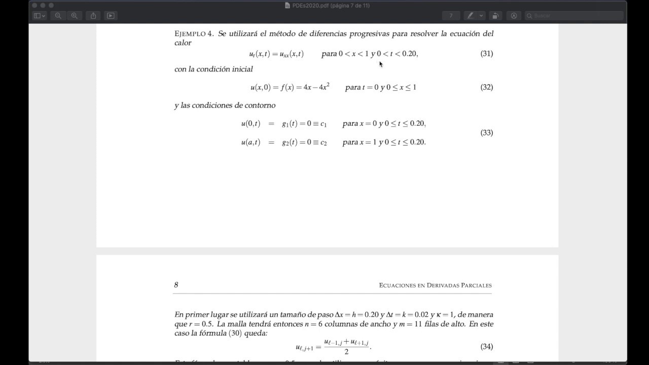 Soluci&oacute;n del problema de calor evolutivo en Excel (Ejemplo 4. Apunte de Ecuaciones diferenciales)