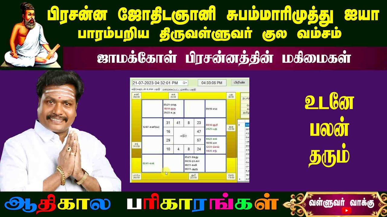 ஜாமக்கோள் பிரசன்னம்னத்தின் மகிமை|The Glory of Jamakol Prasanam| astro subam marimuthu|valluvervakku|