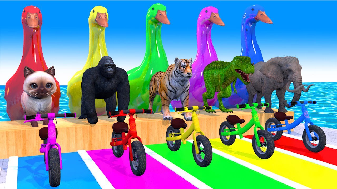 Long Slide Game With Elephant Gorilla Buffalo Hippopotamus Tiger 3d Animal Game Funny 3d Animals