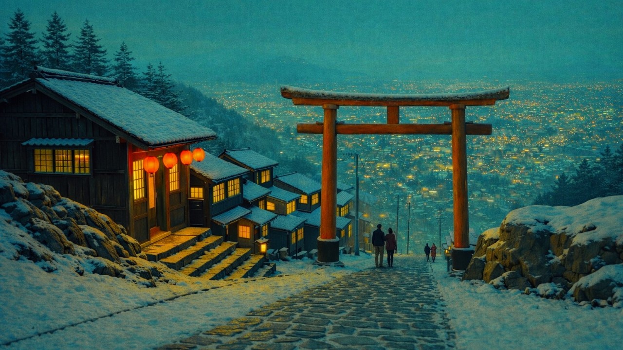 Snowy Torii Gate in Retro Japan ❄️ Cozy Lofi Hip Hop Beats for Study & Relax