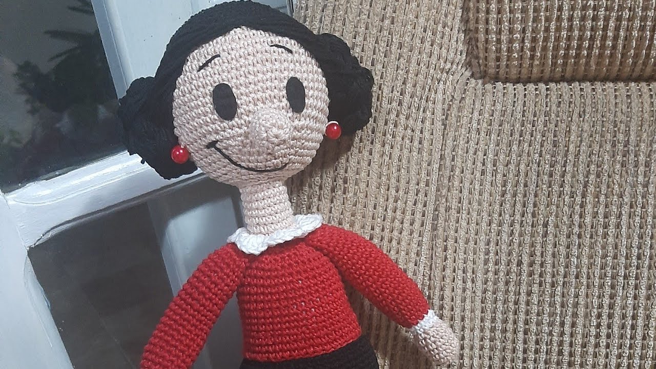 Olivia Palito amigurumi parte 4 Cabeça/cabelo/rosto.