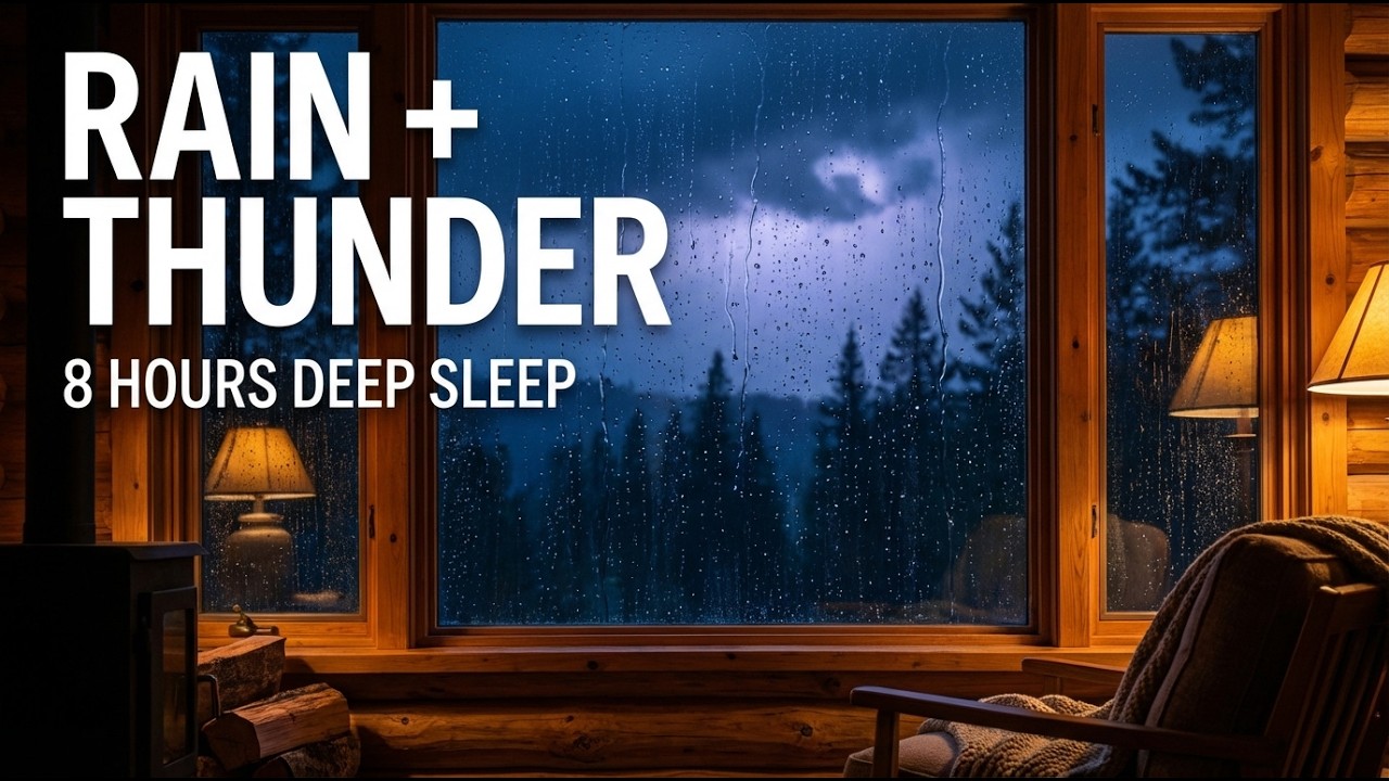 Heavy Rain & Distant Thunder on Cabin Window 🌙 8 Hour Sleep Ambience