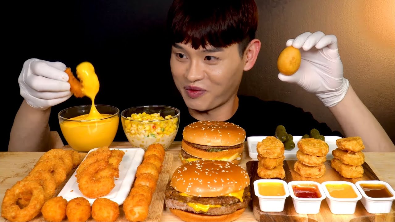 ASMR 맥도날드 더블쿼터치즈🍔 빅맥 맥너겟 칵테일 쉬림프튀김 먹방~ McDonald’s Double 🧀 Burger Big Mac Nugget Fried 🍤 MuKbang~