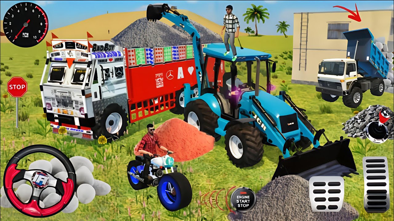 🔴Drive JCB and Uploading 🪨🏗Stone From Dumper🌋 Truck in Game #truck​ #jcb​ #tractor​ #dumper​ #games​