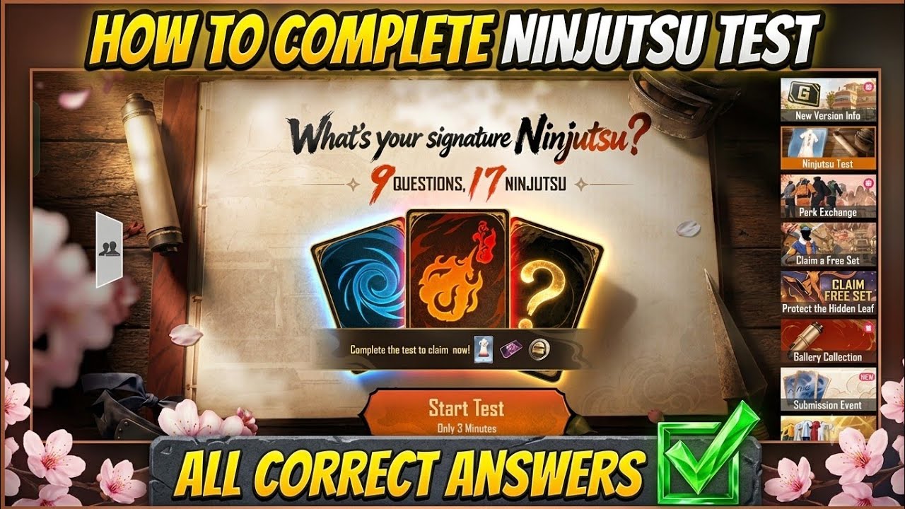 HOW To Complete Ninjutsu Test 🔥 |All Correct Answers 💯 |PUBG Mobile 
