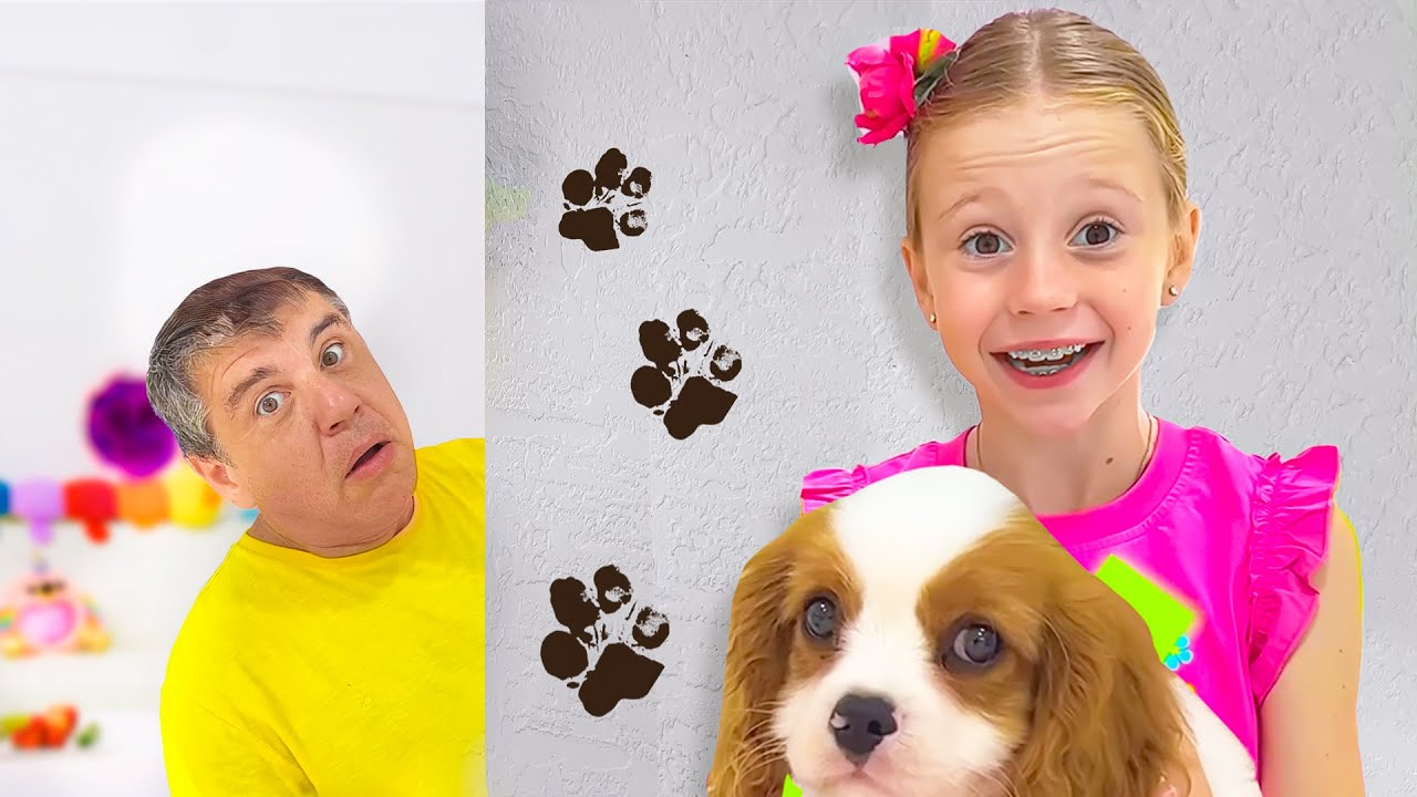 Nastya and dad take care of their puppy named Like